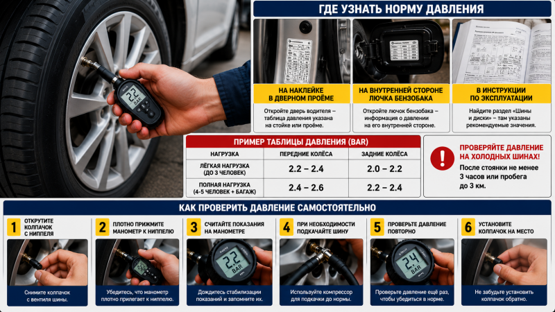 Давление в шинах: как узнать норму и проверить самостоятельно
